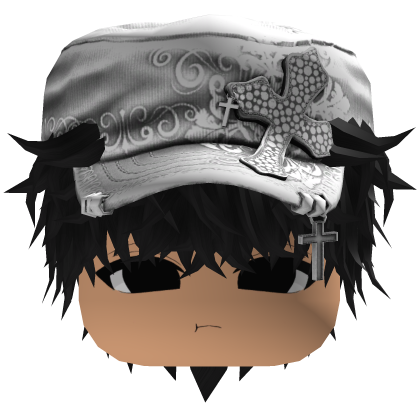 Black Messy Anime Hair w/ White Cadet Cap