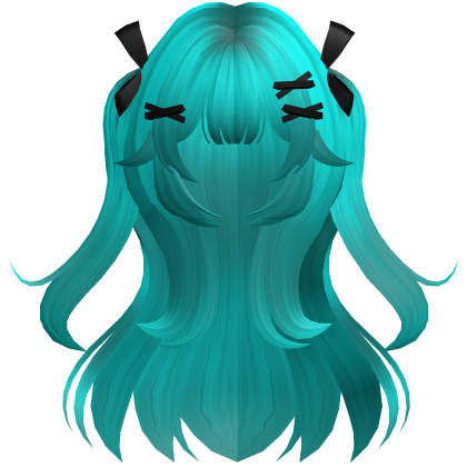 Teal Cute Wavy Pigtails w/ Ribbon Clips