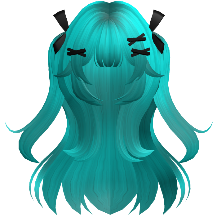 Teal Cute Wavy Pigtails w/ Ribbon Clips
