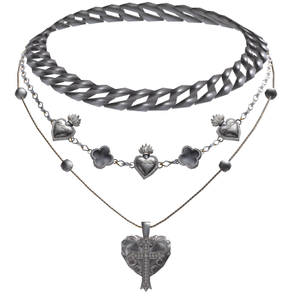 Chunky Silver Clover Cuban Jesus Cross Layered Set