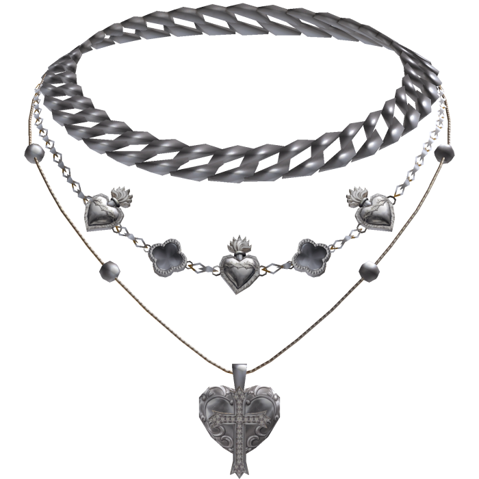 Chunky Silver Clover Cuban Jesus Cross Layered Set