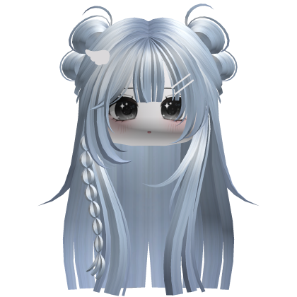 Hime Cut W/ Buns & Chibi Face (Sky Blue)