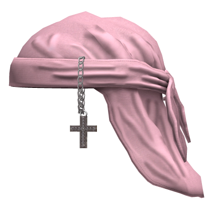 Long Pink Bandana Durag with Cross Chain/Charm