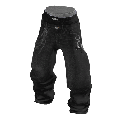 Y2K SAGGING BAGGY JEANS WITH KEYCHAIN BLACK Roblox NoFilter