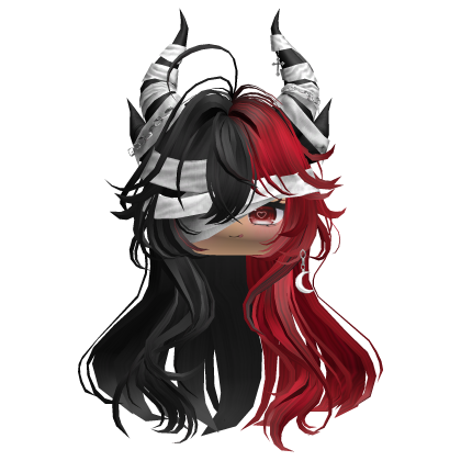 Horned Anime Demon Wolfcut (Black&Red)