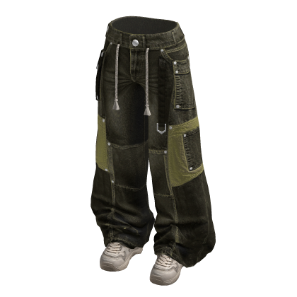 Baggy Cargo Pants with Contrast Pockets (Olive)