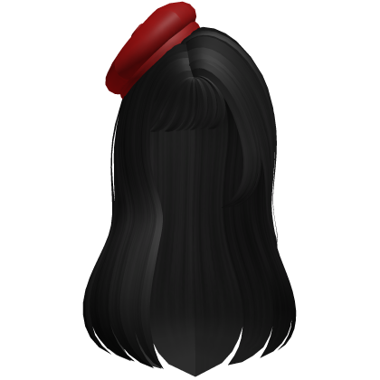 Wavy Black Hair w Red Beret