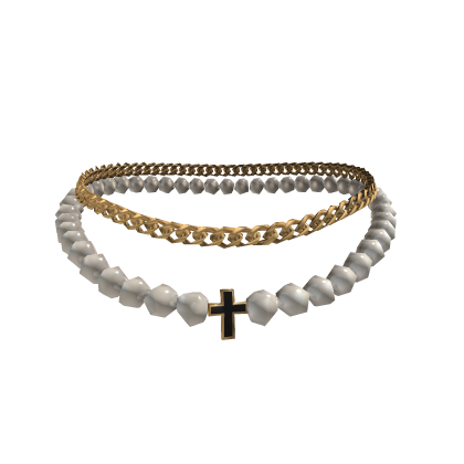 Iced Pearl Layered Chain Cross Necklace