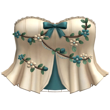 White Teal Y2K Flower Corset