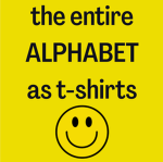 the entire alphabet as t-shirts
