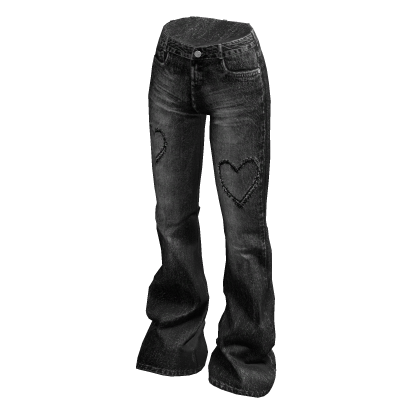 ✨ Heart Ripped Flared Jeans Black Y2K