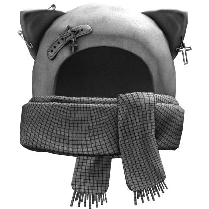 Grunge Cat Scarf Hat (White)