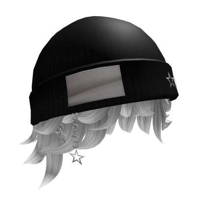 Y2K Black Beanie Stars Hat with K-Pop White Hair Roblox item