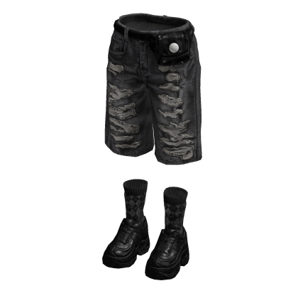 Denim Teared Stylish Jorts (Grey Black)