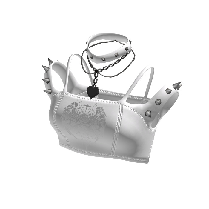 White Punk Spiked Leather Crop Top[MetaMuse]
