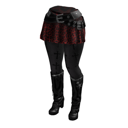 Y2K Leopard Skirt Cross Leggings (Black DarkRed)