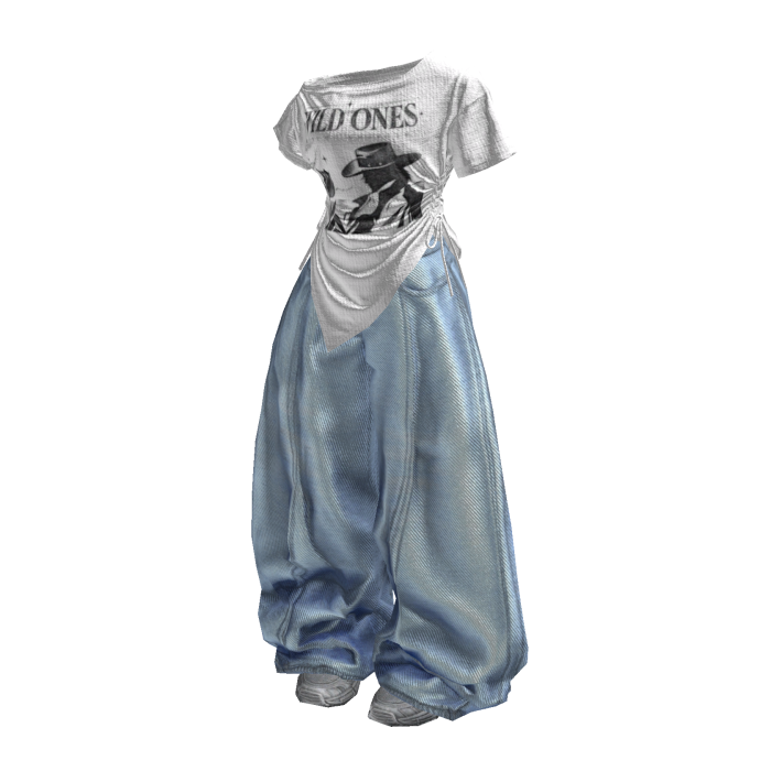 White Vintage Y2K Baggy Jeans Girl Outfit / 01