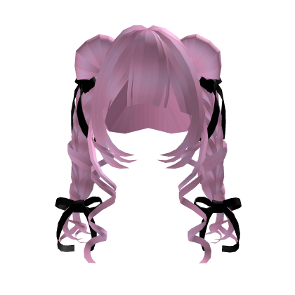 Pink Doll Curly Pigtails With Black Bows