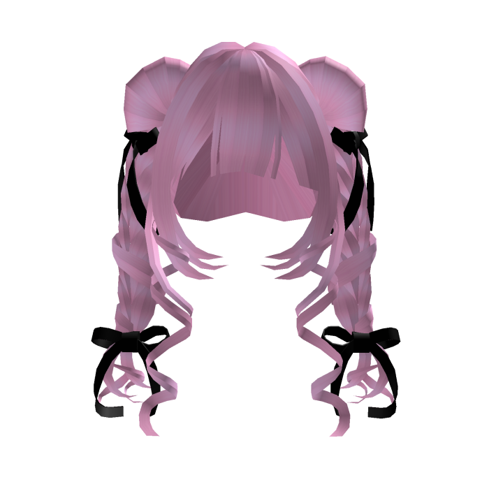 Pink Doll Curly Pigtails With Black Bows