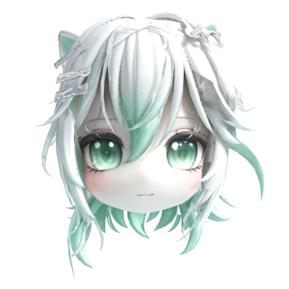 anime chibi girl head with cat ear Mint Green