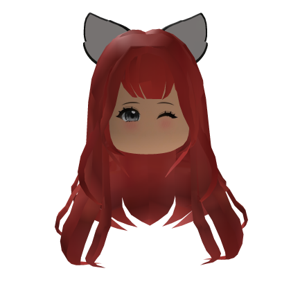Cute Long Red Hair W/ Cat Ears & Wink Face Roblox item