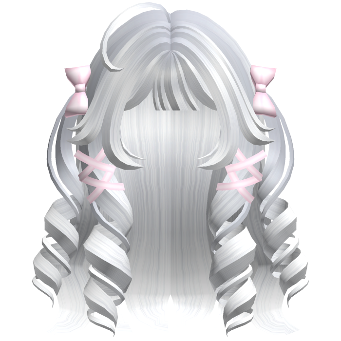 Cutecore Curly Hair w Kawaii Ribbons White