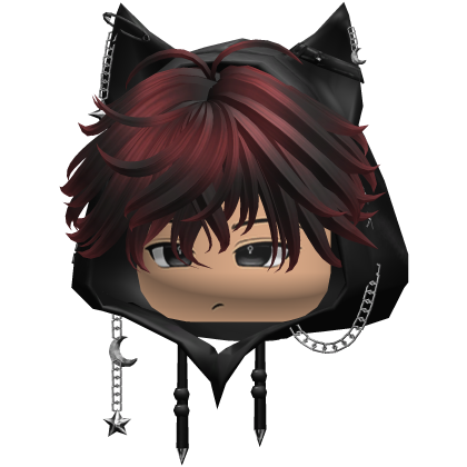 Cute Red Black Emo hair Y2K cat-ear hoodie anime Roblox item