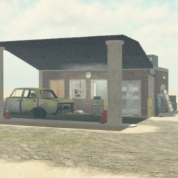 An old gas station in the desert