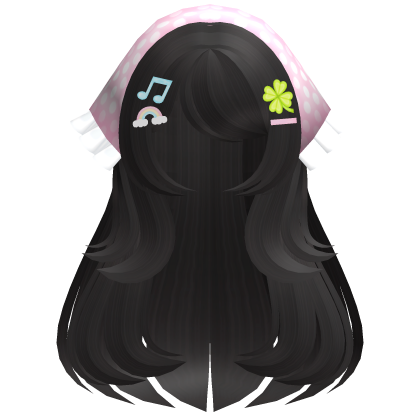 ♡ kawaii dark brown long hair w pink headkerchie