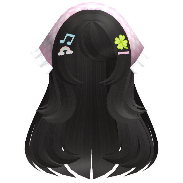 ♡ kawaii dark brown long hair w pink headkerchie