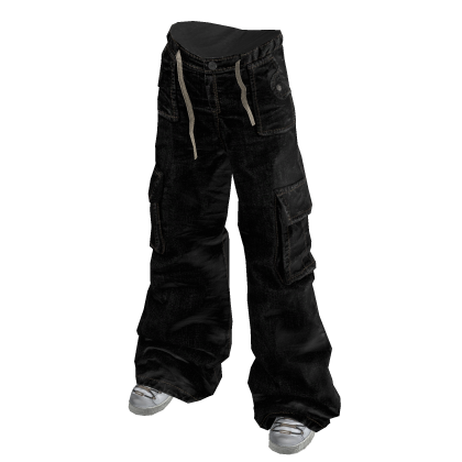 Black Y2K Urban Shoelace Baggy Jeans - Roblox