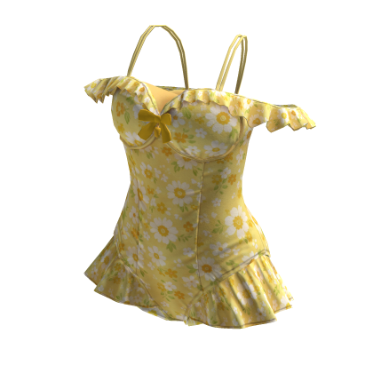Coquette Floral Ruffle Swimsuit (Yellow) thumbnail