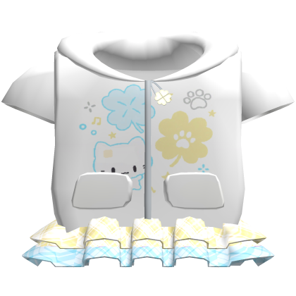 Cute White Hoodie With Yellow and Blue Skirt