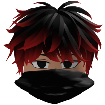 Fluffy Messy Emo Sleepy Boy Hair Mask Black Red Roblox item