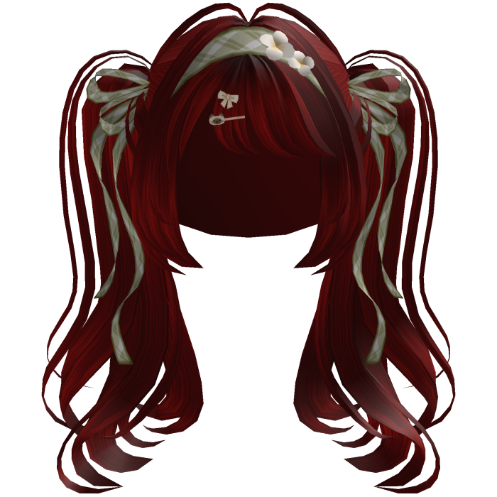 Red Coquette Kawaii Pigtail Hair w/ Fox Ears