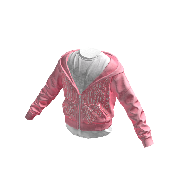 Layered Half Zipped Up Hoodie Pink White Print