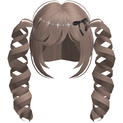 ♡ Cute Curly Drill Pigtails w/ Bow (Milk Tea) Roblox item