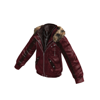 Y2K Fur Hooded Biker Jacket (Red) thumbnail