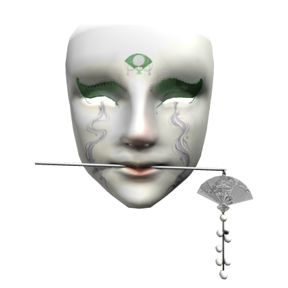 Tears Hanfu Mask - Silver Fan Hairpin [Green]