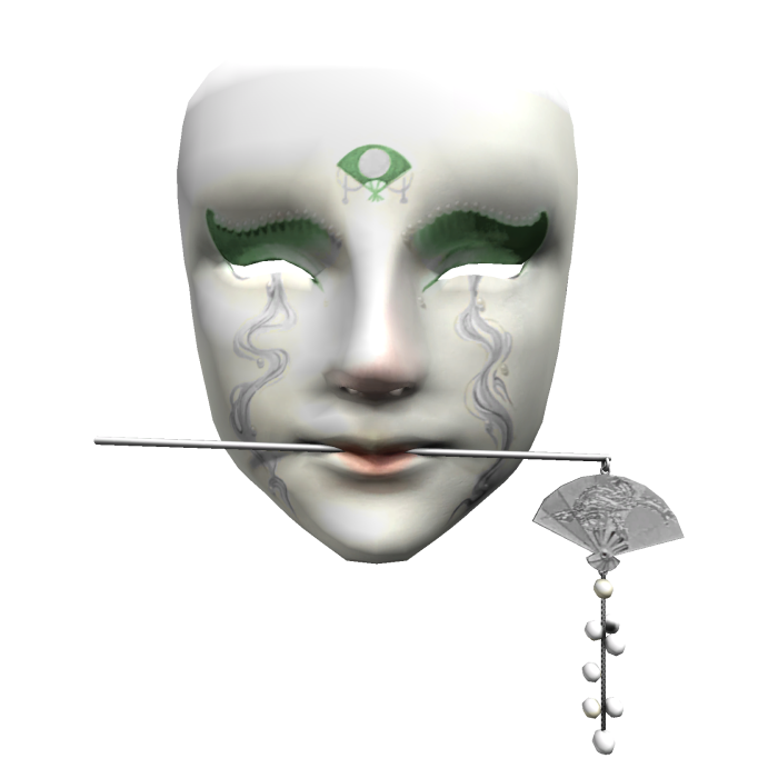 Tears Hanfu Mask - Silver Fan Hairpin [Green]