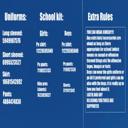 Uniform codes for school