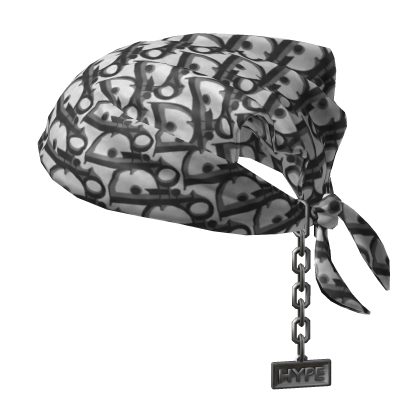 Tied Grey Dior Designer Bandana Hat with Chain  Roblox item