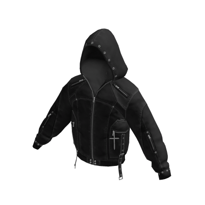 Studded Hooded Zip Jacket (Black)