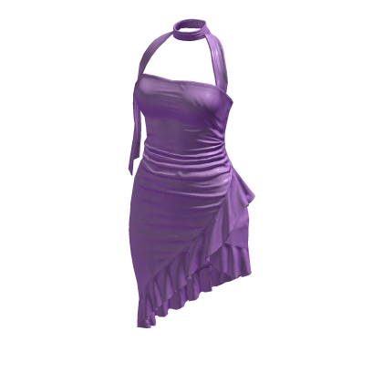 Purple Ruffled Elegant Asymmetric Halter Dress