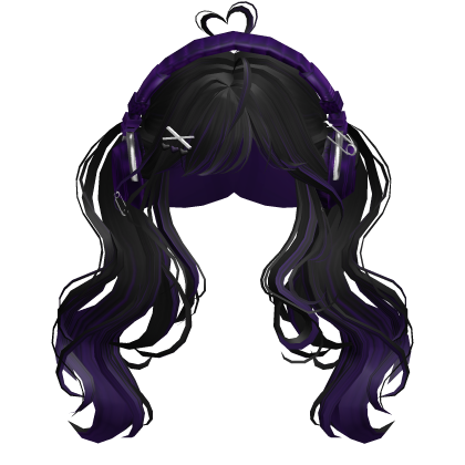 Cute Wavy Pigtails w/Headphonnes (Black&Purple)
