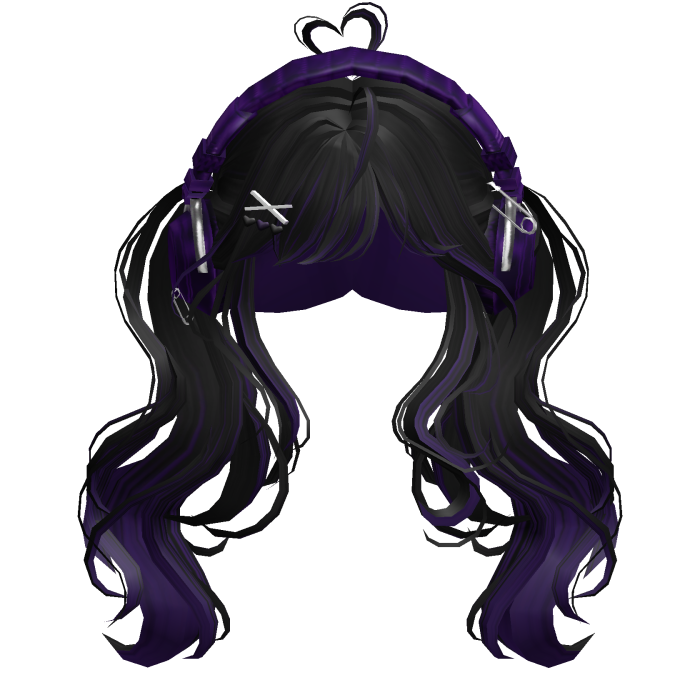 Cute Wavy Pigtails w/Headphonnes (Black&Purple)