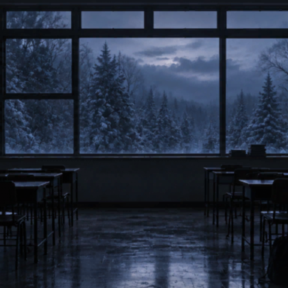 Snowy Winter Classroom Dark Night Anime Background