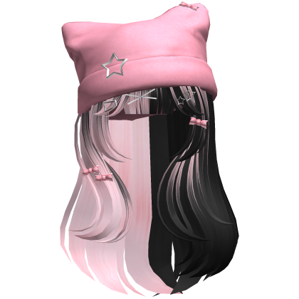 Pink&Black Cute Kawaii Hair w/ Beanie Roblox item