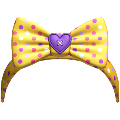 (11) Golden Yellow w Purple Polka Bow Headband Roblox item