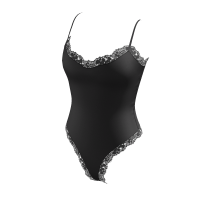 (Transparent) Lace Cami Bodysuit - Black